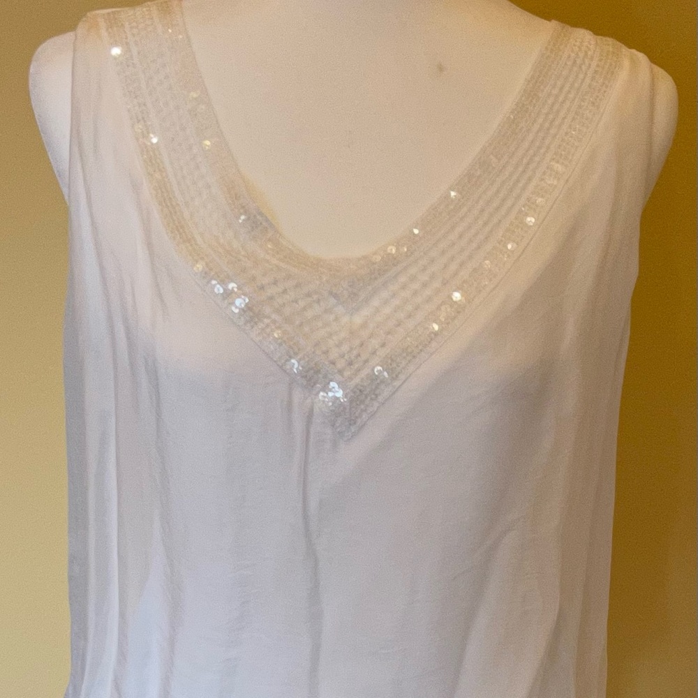 White One size  silk dress with embellished v neck.